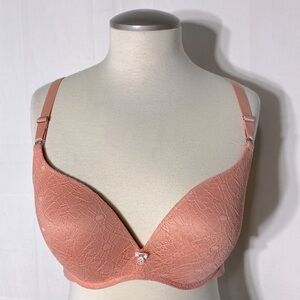 La Vie En Rose Sleekback Peach Lace Texture Bra 36C